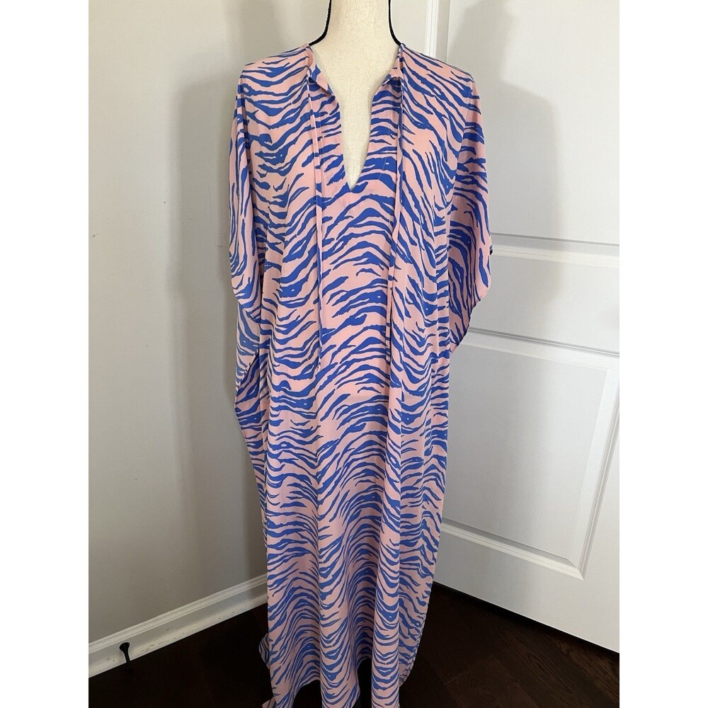 Buddy Love Zebra Print Caftan Cover Up Pink And Blue Size S/M EUC